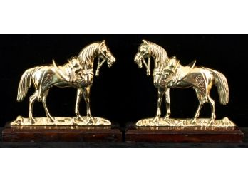PAIR OF HORSE-FORM BRASS MANTEL ORNAMENTS