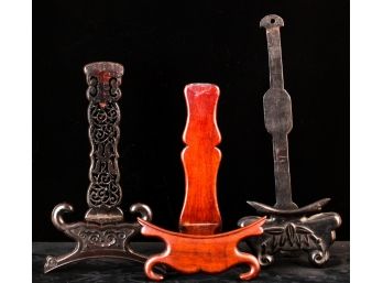 (3) ASIAN CARVED HARDWOOD PLATE STANDS