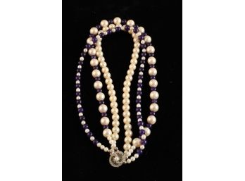 (3) STRAND CULTURED PEARL & AMETHYST NECKLACE