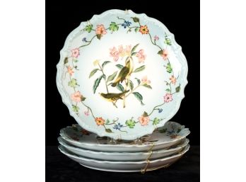 (4) PORCELAIN PLATES HAND PAINTED with BIRDS