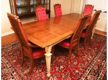 DINING ROOM TABLE W/ (6) CANE BACKED CHAIRS