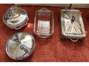 (4) ASSORTED SERVING TRAYS