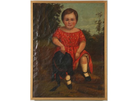 AMERICAN SCHOOL (19th C) 'Young Child With HAT'