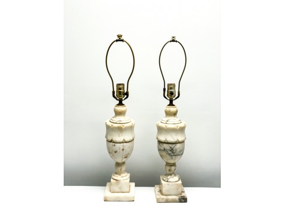 PAIR OF ELECTRIFIED MARBLE URNS
