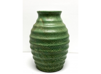 WATERMELON TEXTURED & RINGED POTTERY JAR, POSSIBLY MERRIMAC
