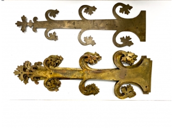 GROUP (8) PUNCHED BRASS HINGES W/FLORAL DECORATION
