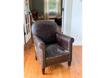AGED LEATHER ARMCHAIR WITH TAPERED LEGS