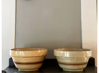 (2) BANDED & EMBOSSED YELLOW WARE MIXING BOWLS