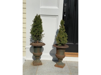 PAIR OF CAST IRON URN FORM PLANTERS