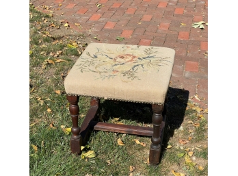 ENGLISH WALNUT JOINT STOOL WITH NEEDLEPOINT COVER
