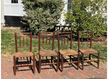 (4) ENGLISH WALNUT SPINDAL BACK SIDE CHAIRS
