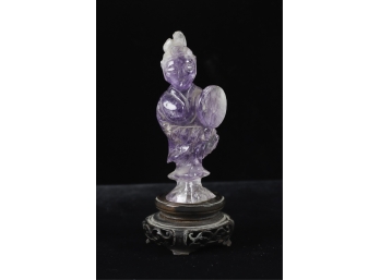 CHINESE CARVED QUARTZ FIGURINE of WOMAN with FAN