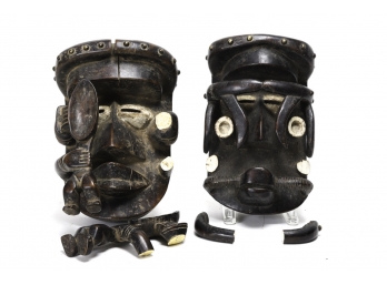 (2) AFRICAN IVORY COAST DANCING MASKS (Mid 20th c)
