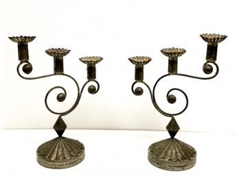 PAIR MEXICAN PUNCHED TIN CANDELABRAS