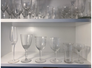 LOT OF MISC CLEAR & ETCHED GLASS STEMWARE