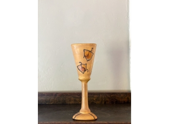 SIGNED CONTEMPORARY PAINT DECORATED POTTERY GOBLET
