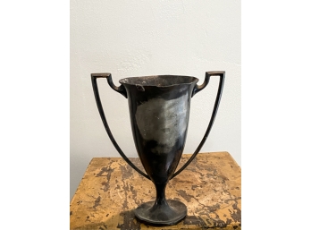 EARLY 20th C TWO HANDLED BLANK PEWTER TROPHY