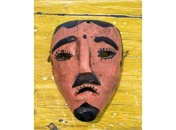 SIGNED CARVED AND PAINTED FOLK ART MASK