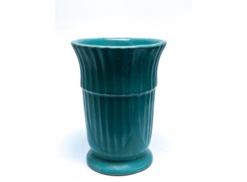 GLAZED & FOOTED POTTERY VASE W/ FLUTED DECORATION