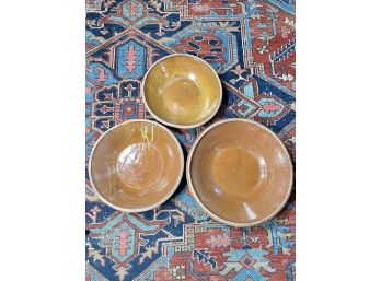 (3) GRADUATED REDWARE POTTERY BOWLS