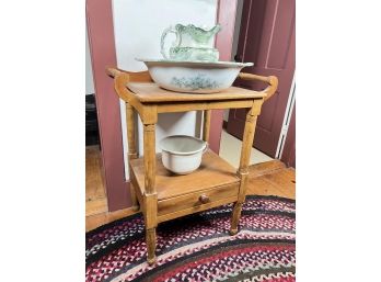 COUNTRY PINE WASH STAND W/ PITCHER, BASIN, POT