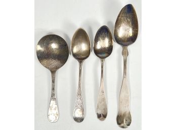 (3) J MOULTON COIN SILVER SPOONS w/ ANOTHER EXAMPL