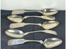 GROUPING (5) MISC COIN SILVER SERVING SPOONS