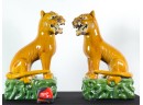 LARGE PAIR (20th C) CHINESE SANCAI POTTERY LIONS