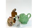 GROUPING OF FIGURAL POTTERY & GLASS