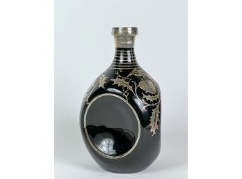 ART NOUVEAU STERLING OVERLAY THREE SIDED DECANTER