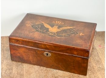 MAHOGANY JEWELRY BOX with INLAID SONGBIRD