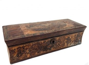 (19th c) MICRO MARQUETRY BOX with CASTLE & FLOWERS