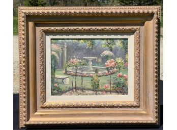 (20th C) SIGNED OIL ON CANVAS  'LANDSCAPE W FOUNTAIN'