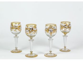 SET (4) BOHEMIAN GLASS WINE GOBLETS
