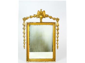 (19th C) GILT CARVED LOOKING GLASS w EAGLE CREST