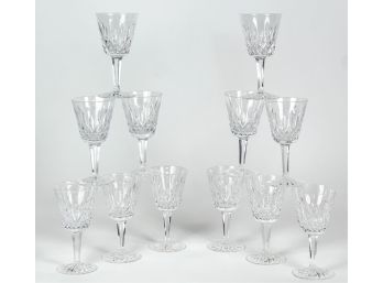 SET (12) CUT CRYSTAL WATERFORD WHITE WINE GLASSES