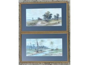 PAIR SIGNED WATERCOLOR COUNTRY LANDSCAPES