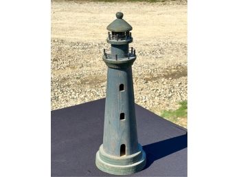 VINTAGE CARVED & PAINTED TABLE TOP LIGHTHOUSE