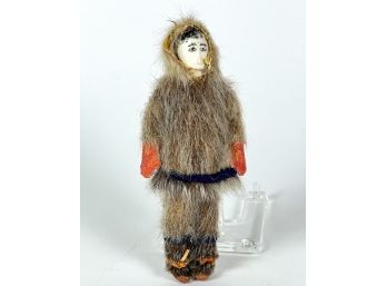 CARVED & PAINTED INUIT FIGURE IN FULL DRESS