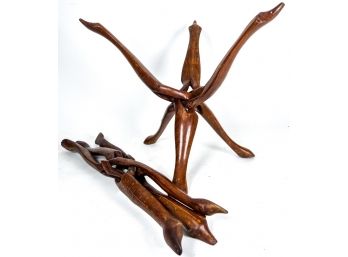 (2) CARVED INDIAN MONGOOSE FORM TRIPOD STANDS