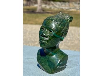 SIGNED & VEINED VERDITE BUST OF A WOMAN