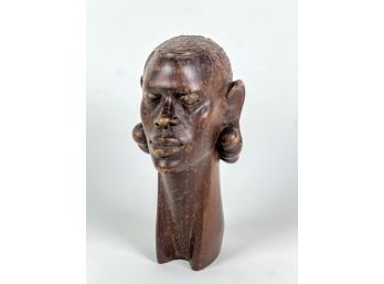 SIGNED AFRICAN CARVED HARDWOOD BUST OF A MAN