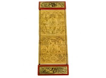 GILT PANEL & SCRIBED BUDDHIST TEMPLE PRAYER BOOK