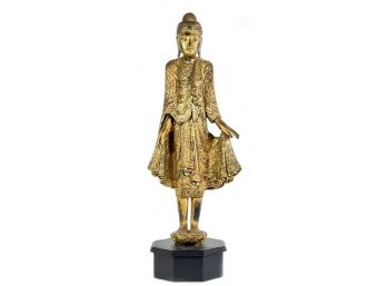 LARGE GILT CARVED & LACQUERED THAI STANDING BUDDHA