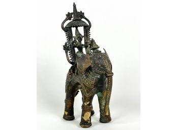 CAST BRONZE ELEPHANT & RIDER OFFERING VESSEL