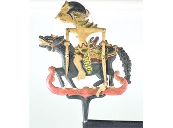 CARVED & PAINTED INDONESIAN WAYANG PUPPET w HORSE