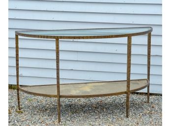 (2) TIER BRONZED GLASS TOP DEMILUNE CONSOLE TABLE