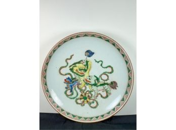 SIGNED CHINESE DISH w FOO DOGS & BATS