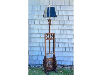 CARVED CHINESE EXPORT ADJUSTABLE HEIGHT FLOOR LAMP