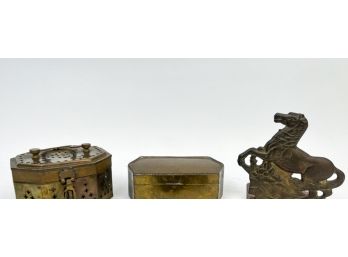 (2) BRASS BOXES & EQUINE BOOKEND